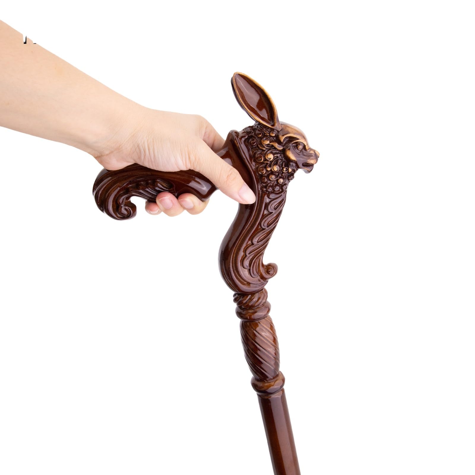 Drewniana Laska Z Paskami Na Nadgarstki, Elegancka, Ręcznie Rzeźbiona Drewniana Laska W Kształcie Królika Dla Seniorów, Do Rehabilitacji I Za Pomoc W Poruszaniu Się, 95,5 Cm(Black)
