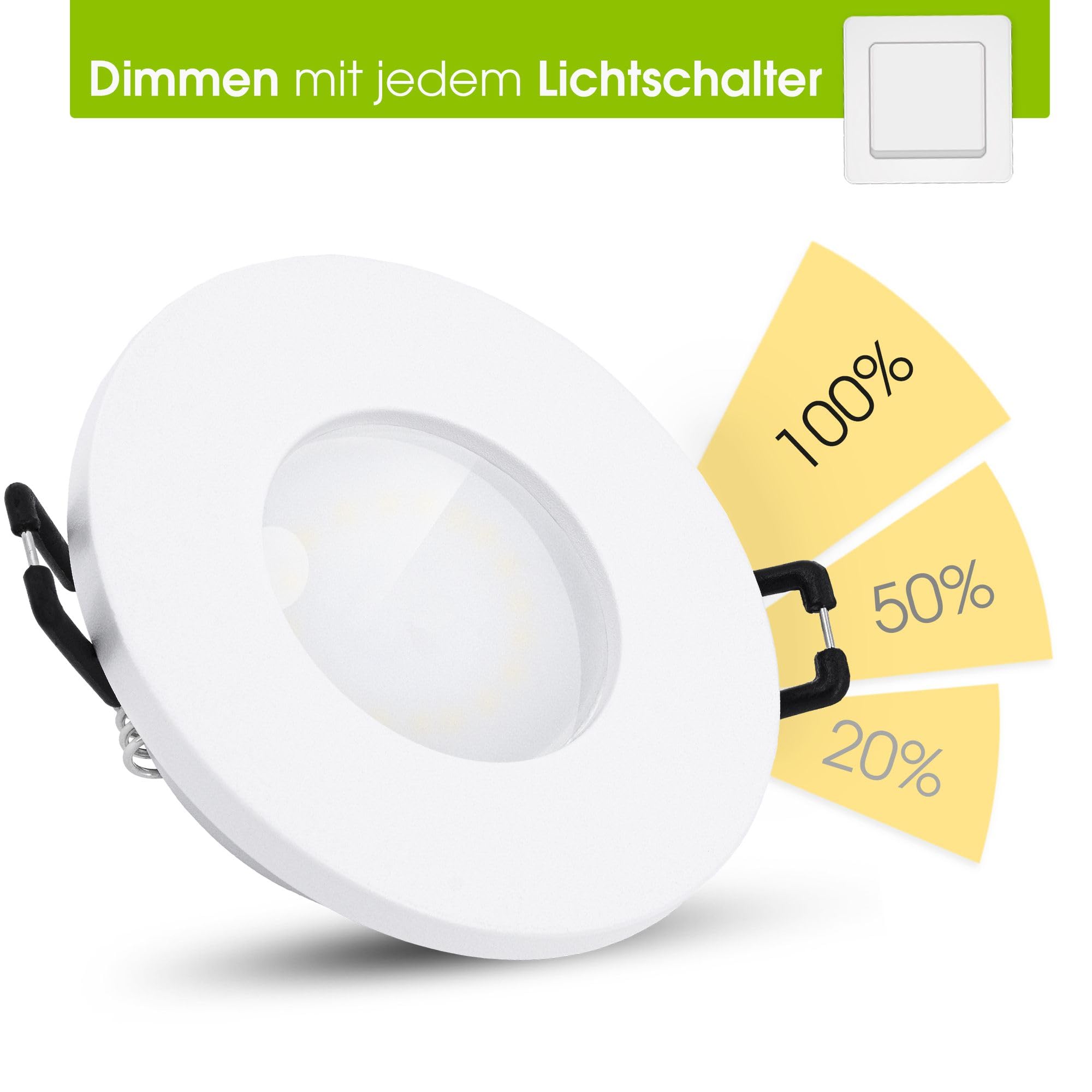 linovum ISAWO LED Einbaustrahler 10er Set Dimmbar ohne Dimmer IP65 - LED GU10 4W warmweiß 230V - fourSTEP Badspot weiß rund
