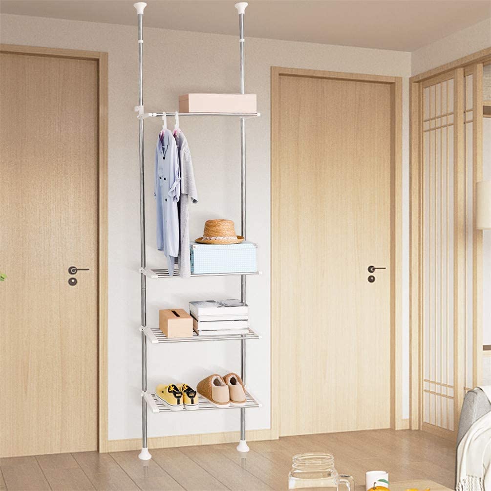 BAOYOUNI Toilettenregal 4 Ebenen Badezimmer Aufbewahrungsregal Platzsparend | Badezimmerregal über Toilette Verstellbare Höhe und Breite Waschmaschinenregal Standregal Metall WC Organizer, Elfenbein