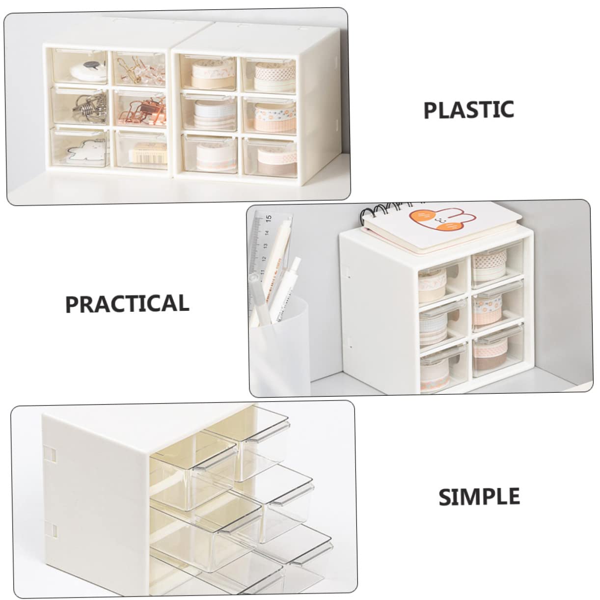 Ciieeo 2pezzi Scatola Organizzatrice Da Scrivania Plastica Con Scomparti Multipli Portaoggetti Per Cancelleria e Cosmetici Design Trasparente e Resistente Per Ufficio e Casa Bianco