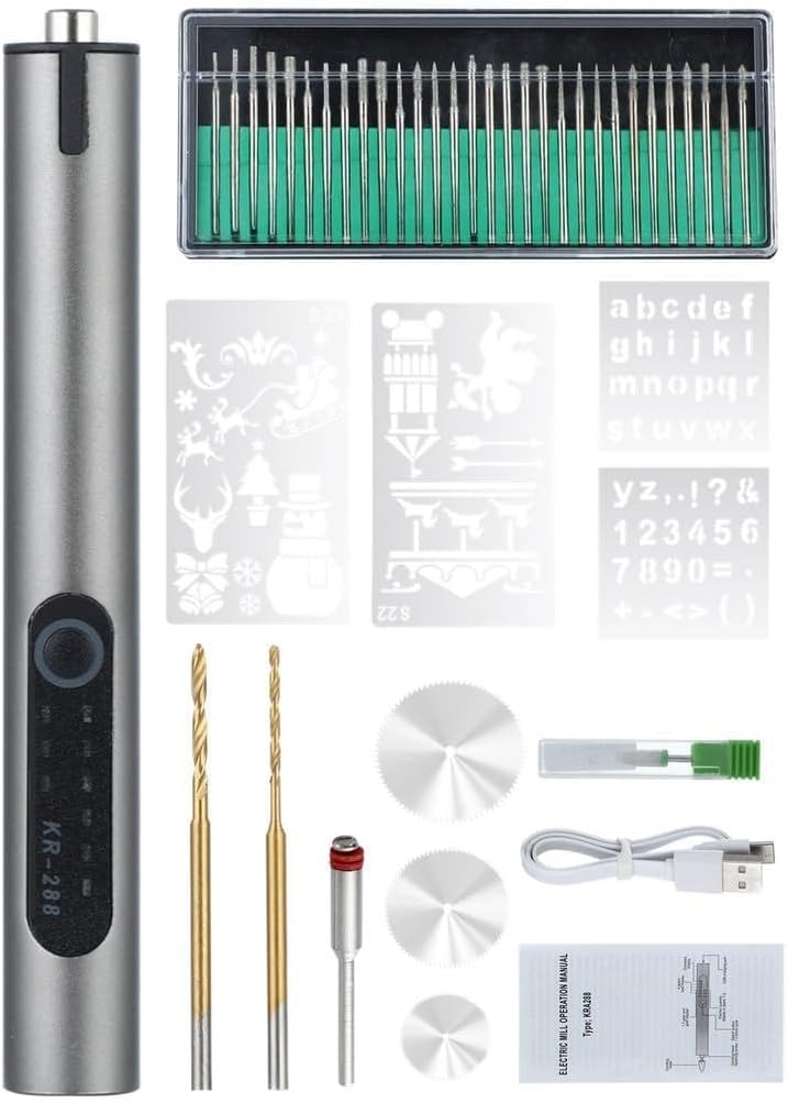 Portable Mini Cordless Tool, 37-Piece Grinder Set, Handheld Power Carver for Drilling, Grinding, Polishing, Carving, Engraving Wood, Metal, Plastic, Jewelry, Stone