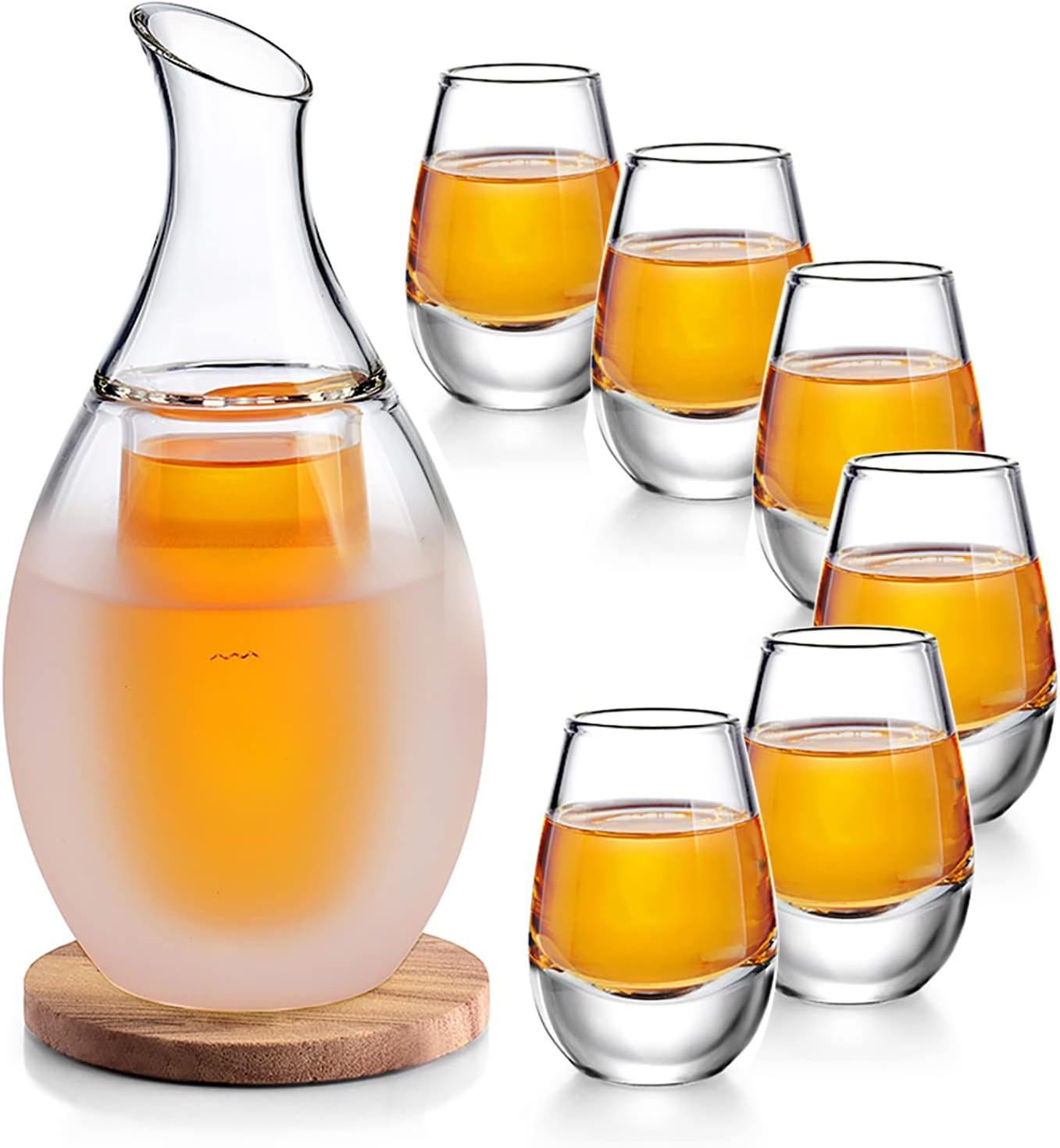 ZENS Sake Set Japanese, 250ml Sake Glass Decanter Cups with 6 Saki Cup Sets for Warmer or Cold Wine with Stone Coaster Towel