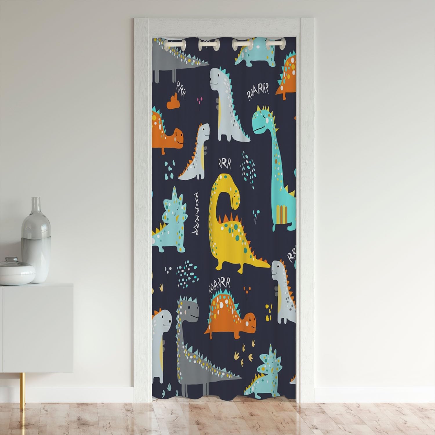 Cartoon Dinosaur Door Curtain for Doorway Privacy 3D Digital Print Room Divider Curtain Cover for Cute Jungle Dino 30%-50% Room Darkening Blackout Curtain Wild Animal Blue Window Treatments 86x203cm