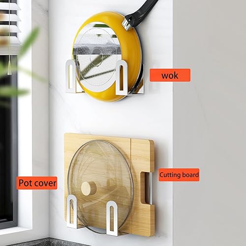 Miniatura 3 de Estantes autoadhesivos de acero inoxidable para cubierta de sartén, estante de organización de despensa, almacenamiento de tabla de cortar, soporte