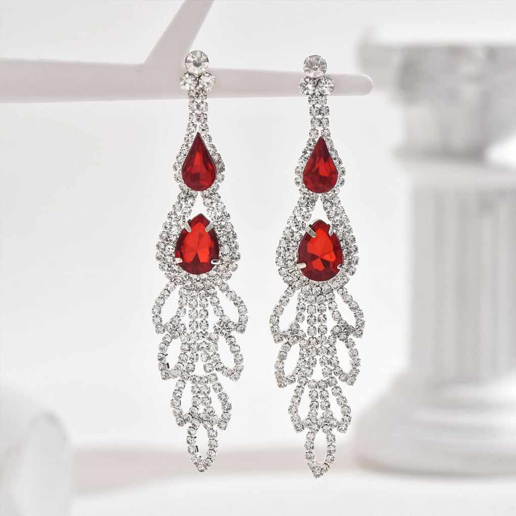 Rhinestone Birdal Wedding Earrings,Silver Bling Sparkling Crystal Long Dangle Cocktail Earrings,Delicate Glitter Tassel Chandelier Earrings for Women - Image 5