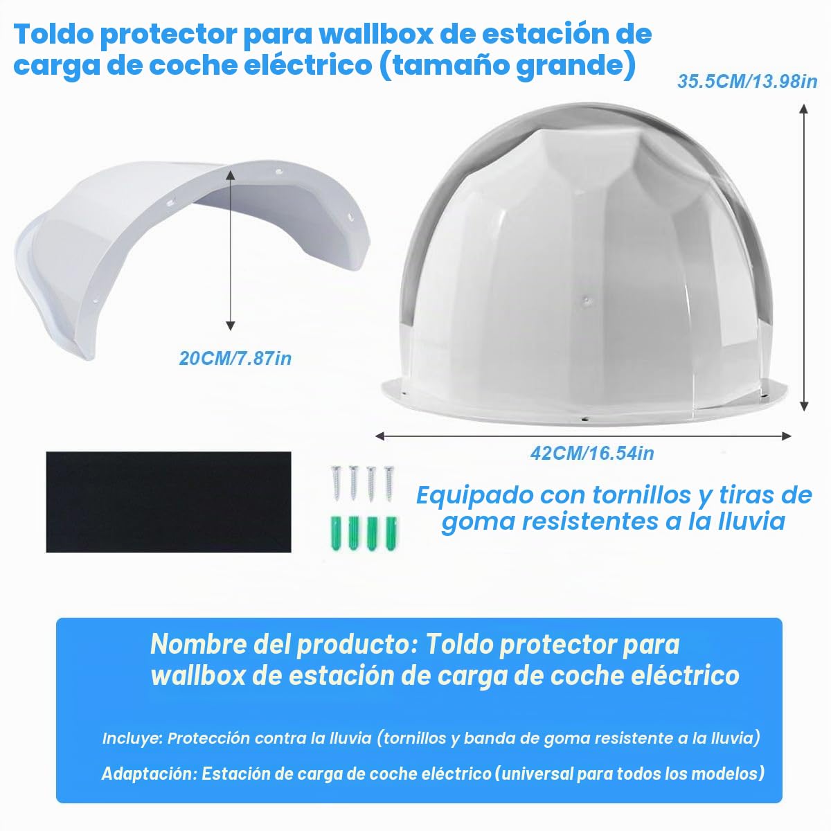 Wallbox - Toldo impermeable para estación de carga de coche eléctrico, protección contra la lluvia, protección UV, protección solar, protección para estación de carga, material de resina ABS