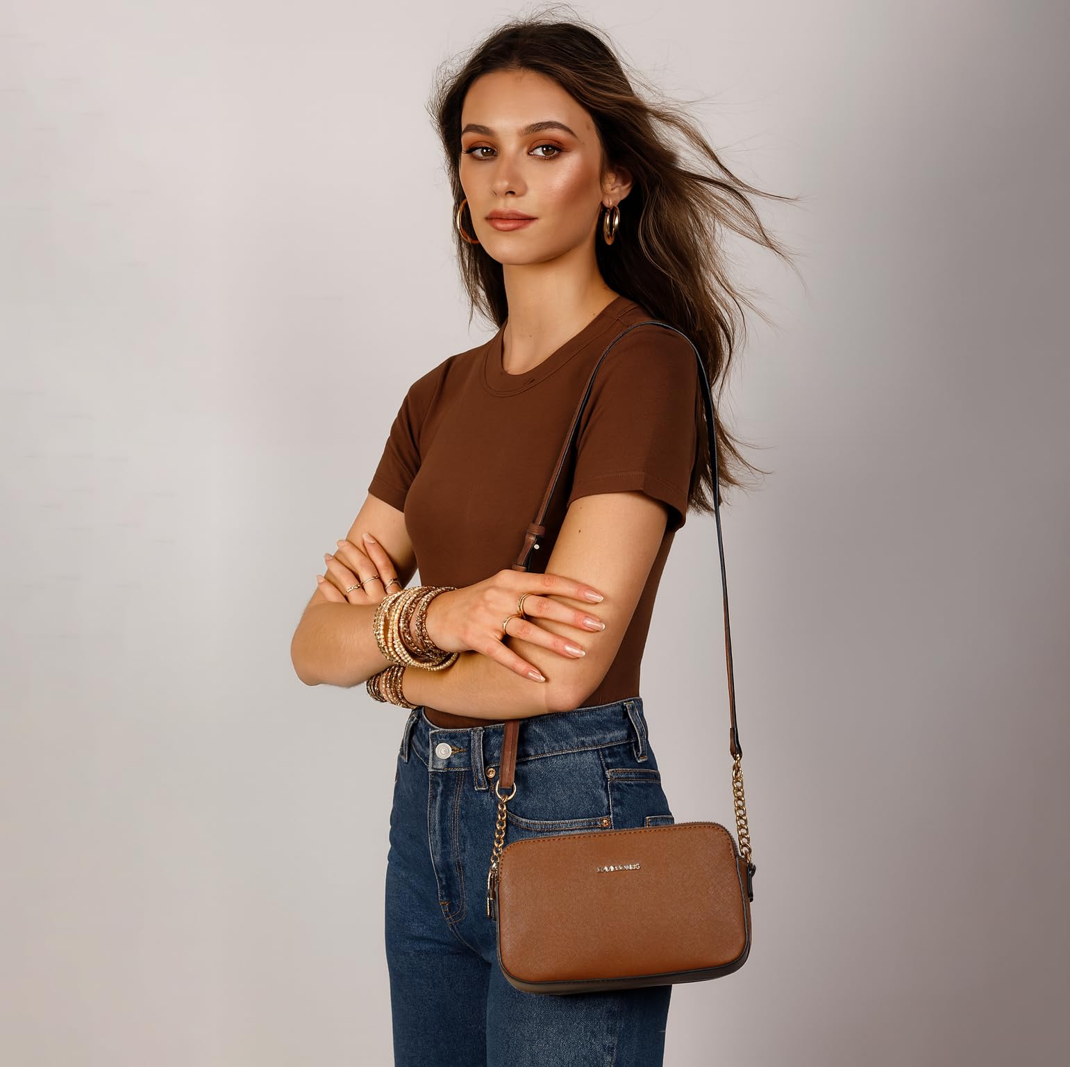David Jones - Damen Kleine Umhängetasche - Crossbody Bag PU Leder - Reißverschluss Tasche mit 3 Fächern - Elegante starre Handtasche Stilvolle Abendtasche - Schultertasche Alltag Modisch