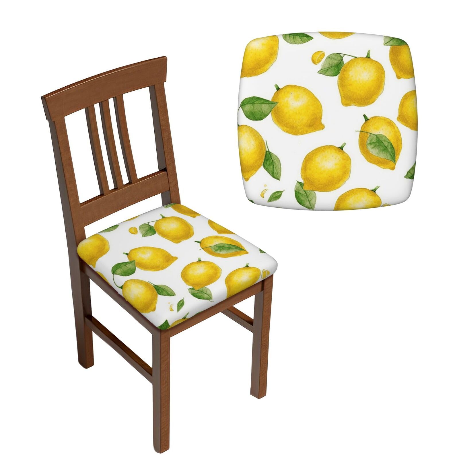 NONHAI 6PCS Dining Chair Seat Covers Set Yellow Lemon Stretch Removable Chairs Covers Washable Seat Cushion Slipcovers Protector for Dining Room Kitchen Chairs
