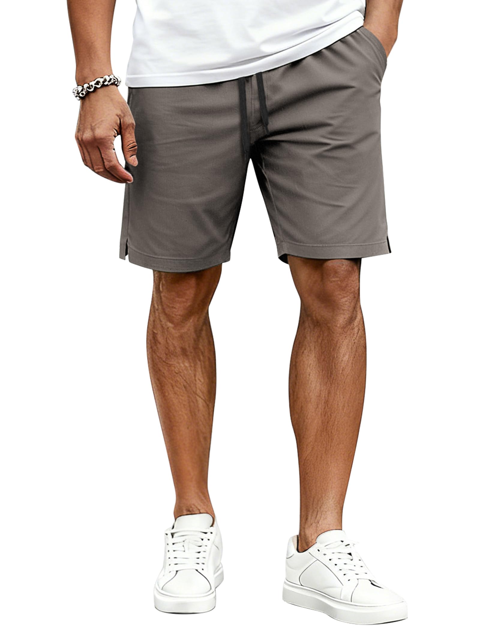 Mens Casual Shorts Cotton Drawstring Elastic Waist Lightweight 9" Chino Golf Shorts Summer Beach Shorts
