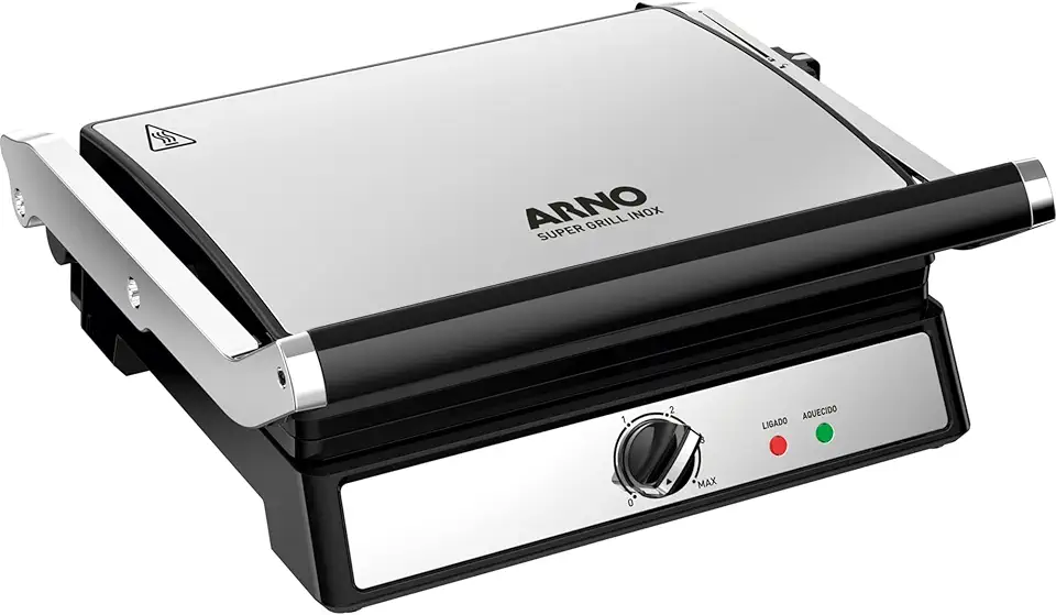 Grill Super Inox Arno XL GGRA - Grande Capacidade com Abertura 180° e Placas Antiaderentes, 220V