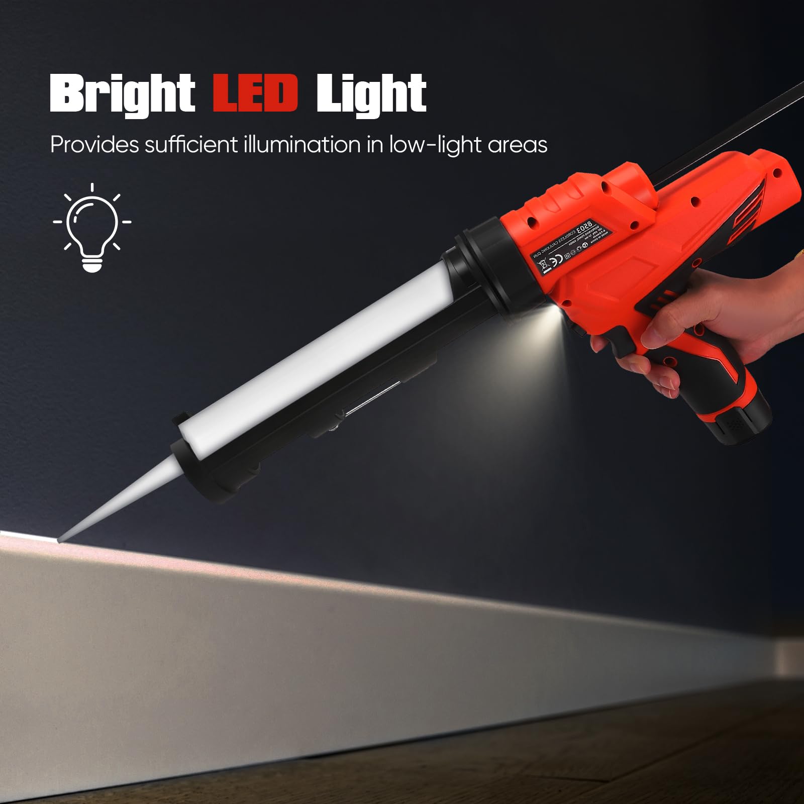 Pistola per silicone senza fili GJCrafts, pistola elettrica da 12 V con 2 batterie, luce LED e 6 velocità regolabili, pistola elettrica da 300 ml per sigillatura e stucco
