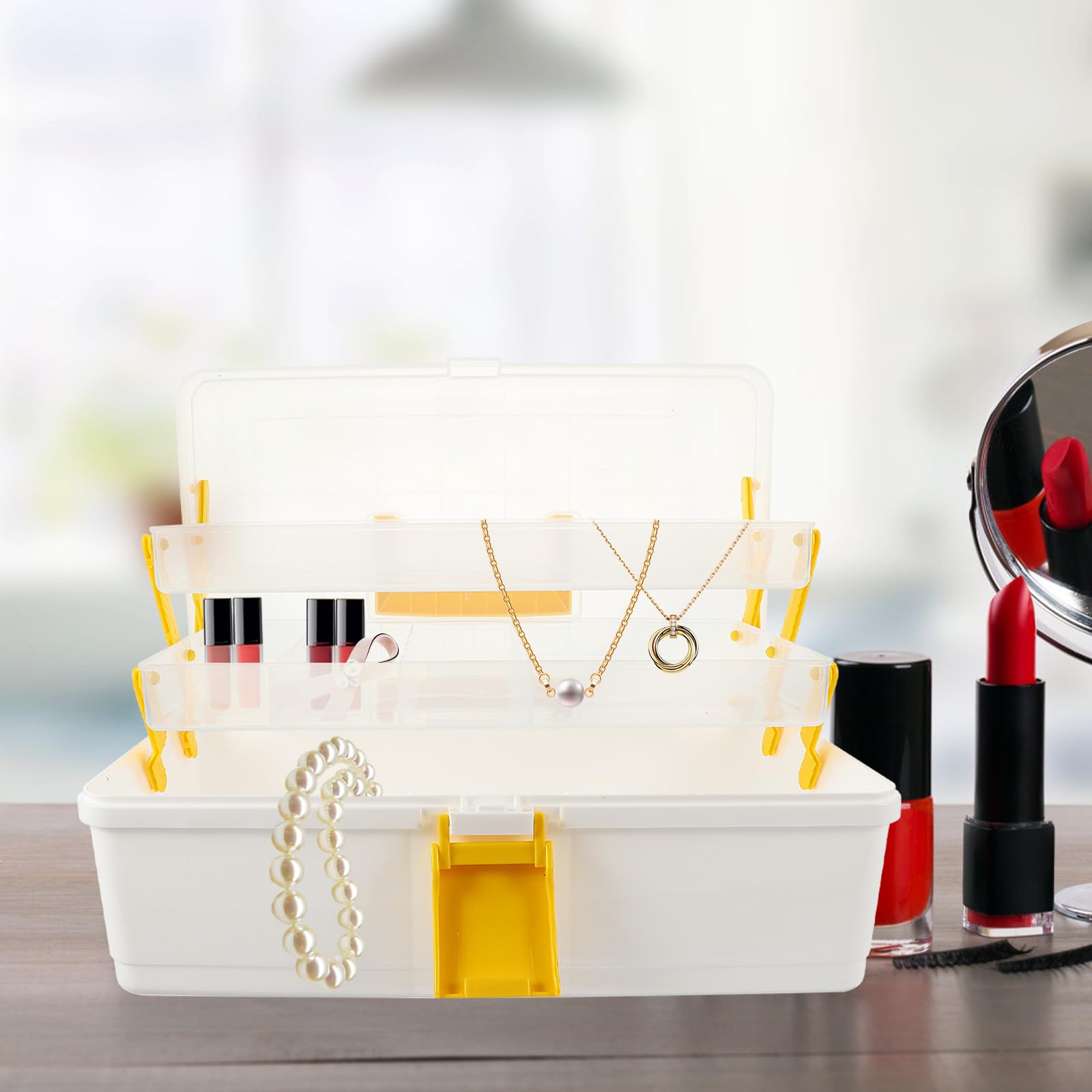 Haarspangen Aufbewahrungsbox aus Kunststoff für Mädchen und Frauen | Gelb, mit Klarsichtdeckel, für Reisen und Unterwegs, für Spielzeug und Schreibwaren