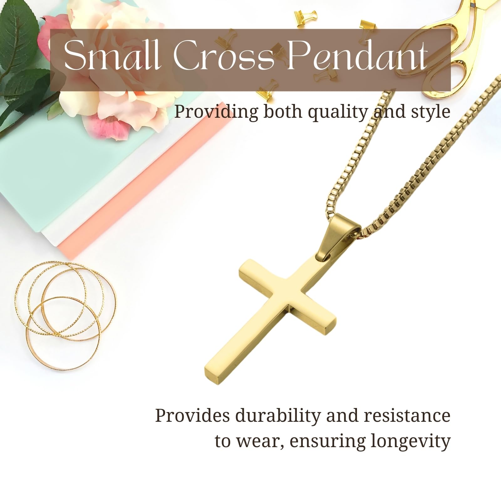 HALUKAKAH Collar de Cruz de Plata de Ley 925 para Niños y Adolescentes - Pequeño Colgante de Cruz Chapado en Oro de 18k/Platino con Cadena - Completo con Tarjeta de Mensaje Bíblico y Caja de Regalo
