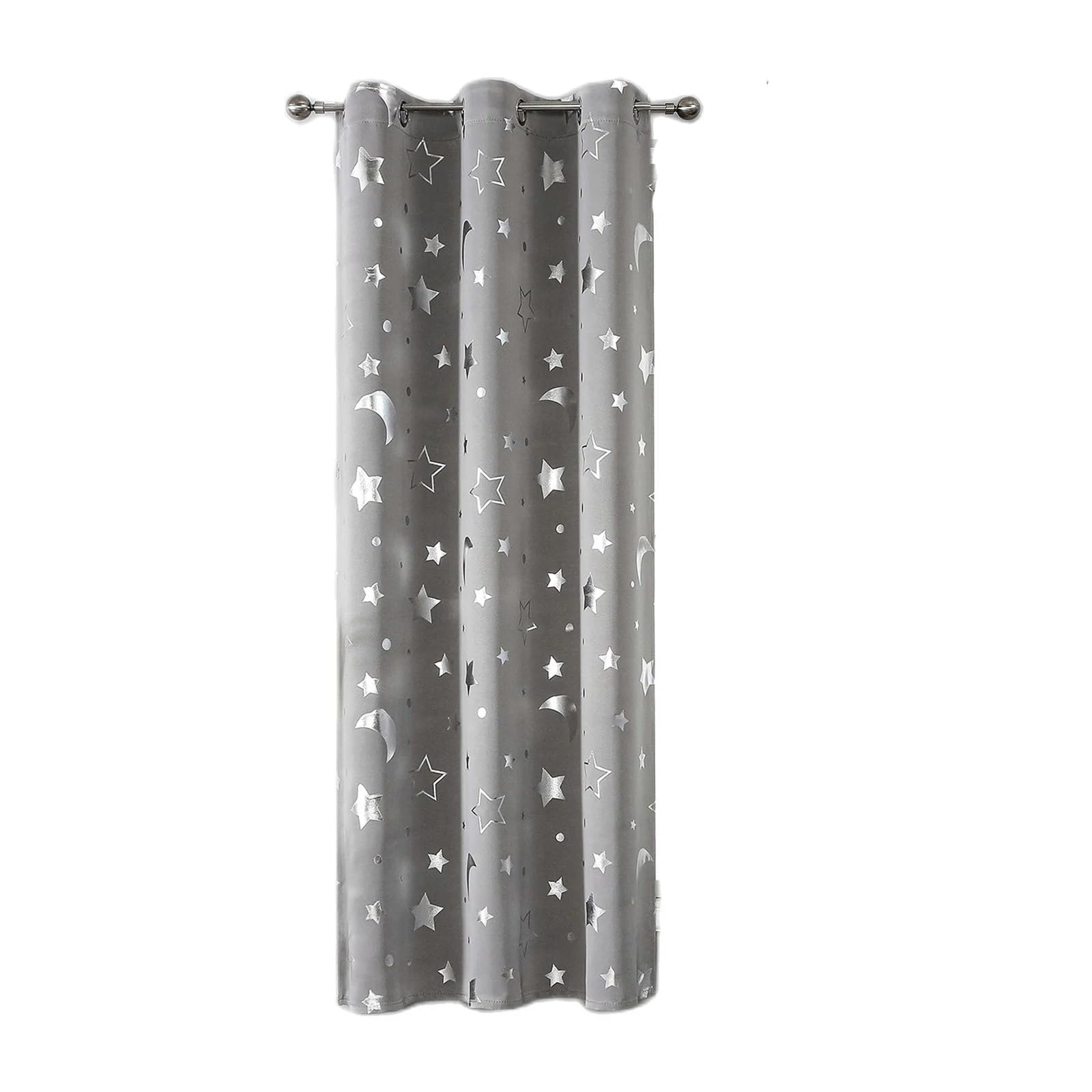 LXLAEOANG Blackout Curtains Blackout Curtains Room Darkening with Silver Star Moon for Bedroom Curtain Grommet Thermal Insulating Drapes(Gray-1Panel,132X274cm)