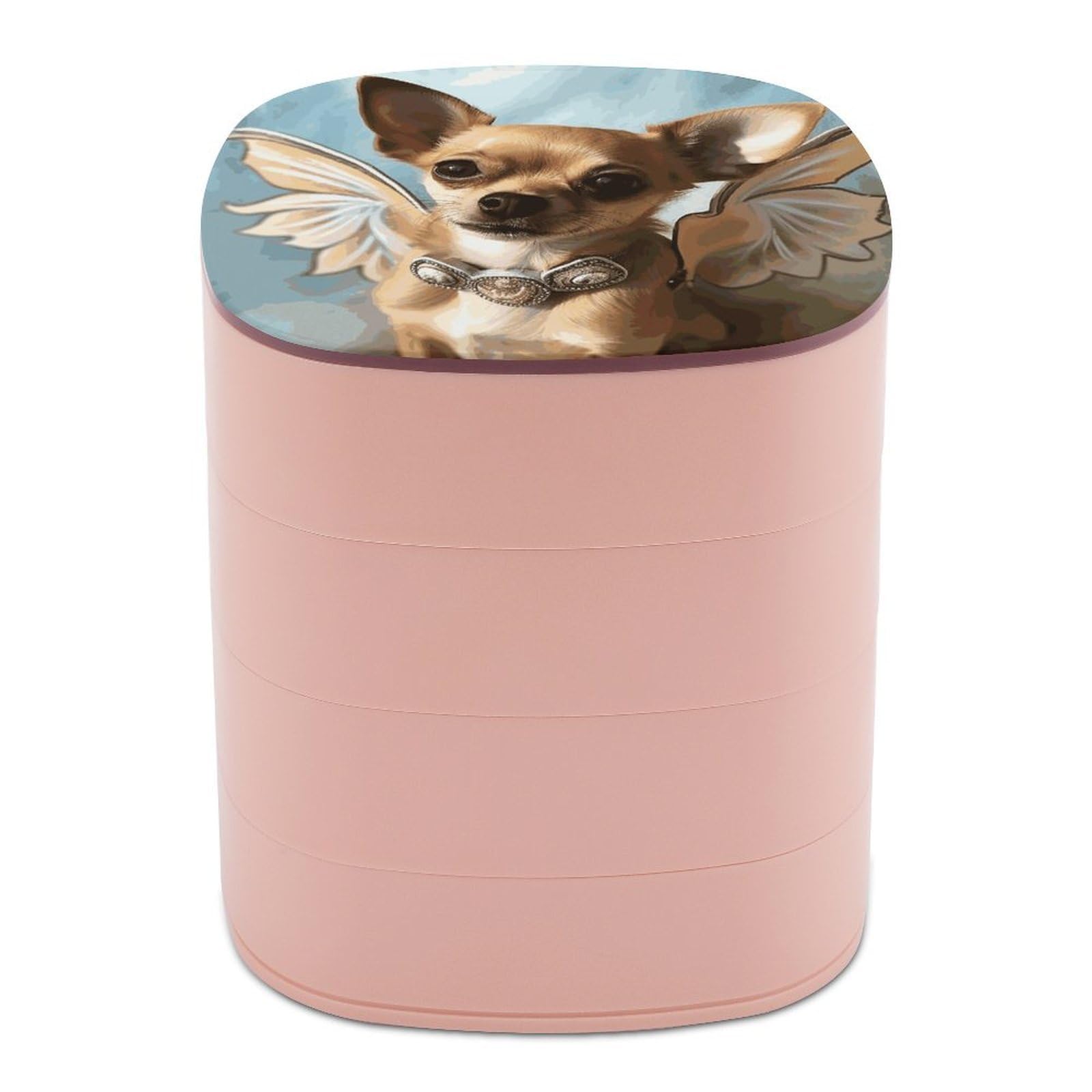 JTREHY Brown Chihuahua Angel Wings Jewelry Box 4-Layer Covered Rotating Jewelry Storage Box Large Capacity Storage Boxes Portable Jewelry Case for Bracelets Earrings Necklace