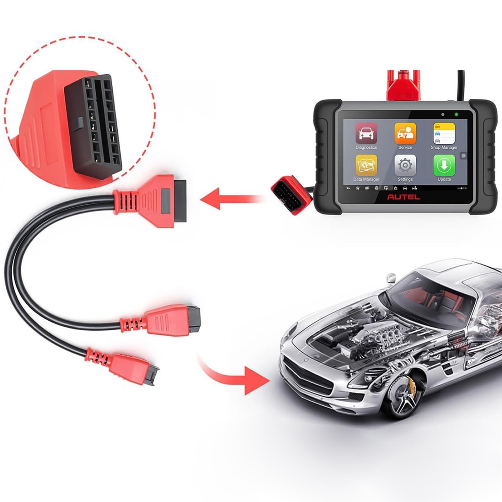 Cable OBD de derivación de seguridad de 12+8 pines conector adaptador 12+8 para vehículos Chrysler SGW equipados FCA compatible con la aplicación JScan para diagnóstico apto para escáneres