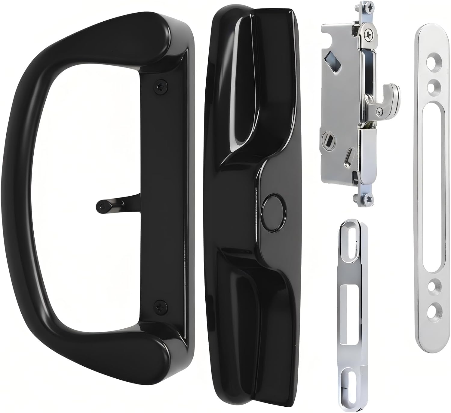 Aluminum Sliding Glass Patio Door Handle Set with Mortise Lock & Keys, Fits 1-1/4" to 2" Thick Doors 3-15/16" Hole Spacing, Adjustable Thumb Latch, Non-Handed, White