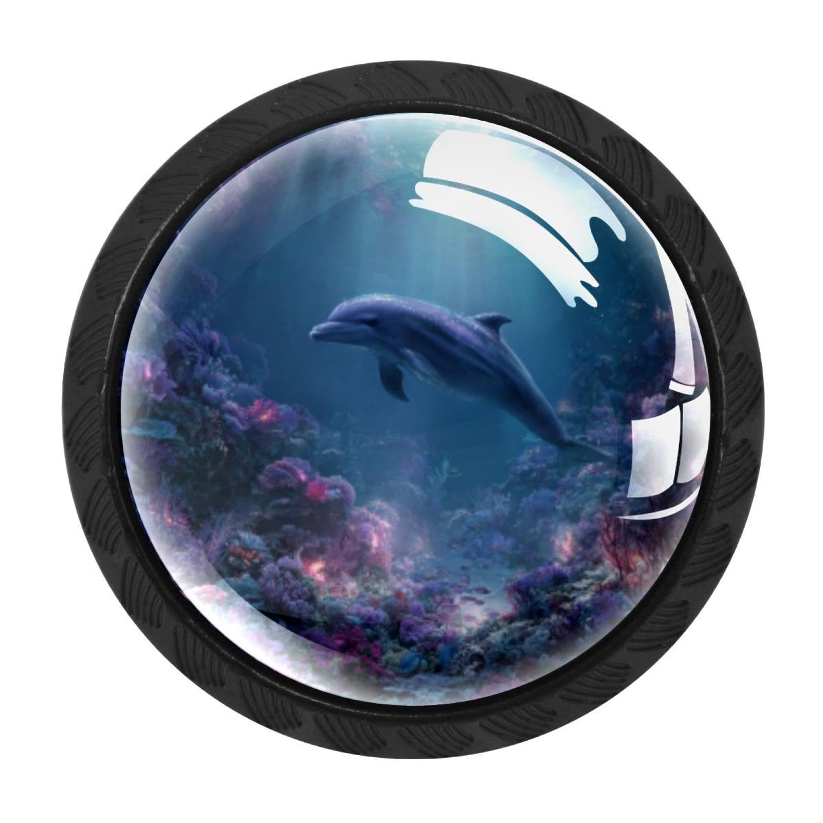 CHENZZZZ 4 Pack Dolphin Under the Sea (2) Kitchen Cabinet Knobs Drawer Knobs Dresser Knobs Matte Black Zinc Knobs Drawer Pulls Door Knobs Dresser Drawer Handles Knobs for Dresser Drawers