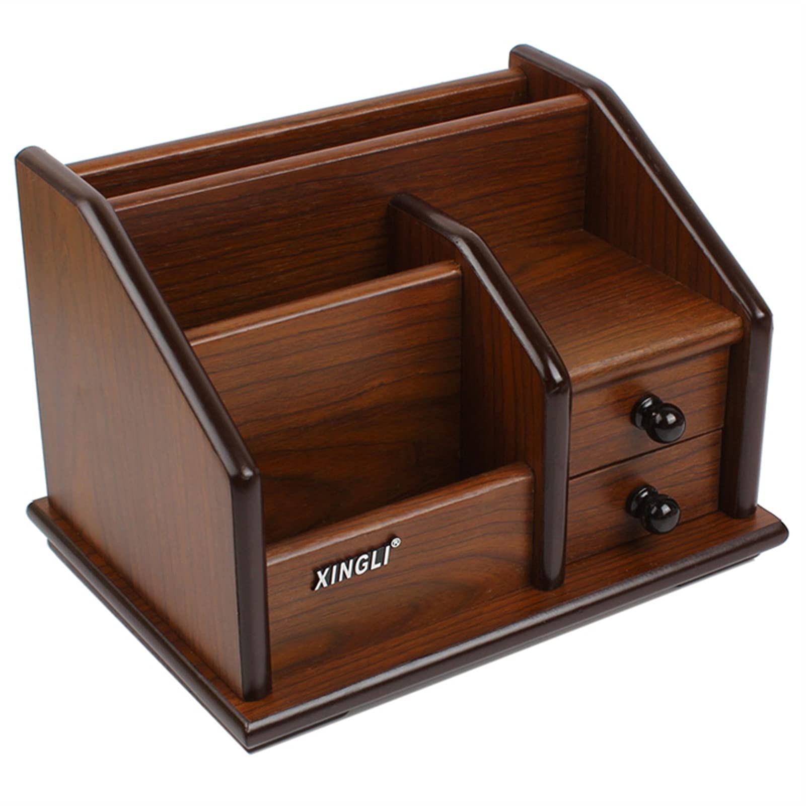 Titular de la Pluma con 4 Compartimentos,Caja de Organizador de Oficina de Madera con Tarjetas de Nombres de Negocios/teléfono móvil/cajón extraítico