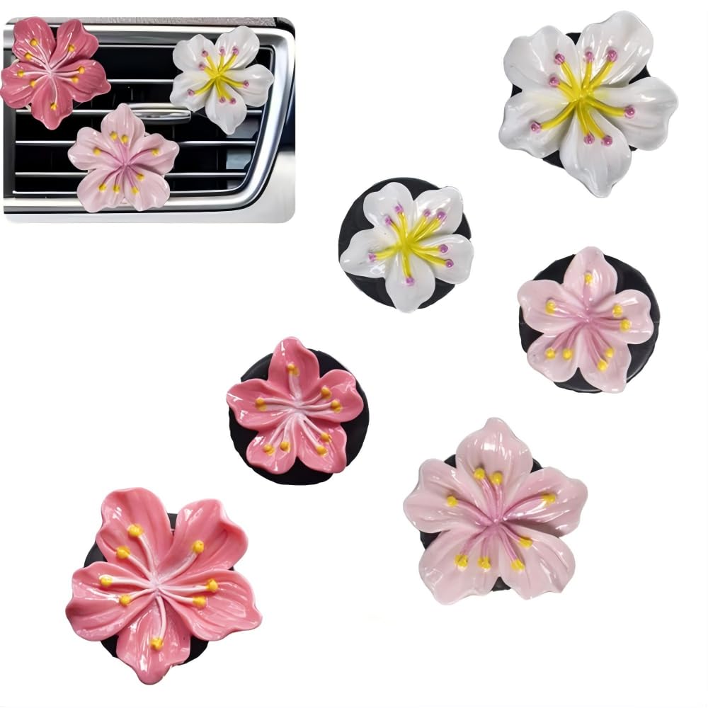 6 PCS Daisy Flower Air Vent Clip, Cute Car Air Fresheners Vent Clips, Flower Air Vent Clips Pink Car Accessories Interior Aesthetic Women Automobile Air Conditioning Vents Decorations(White and Pink)