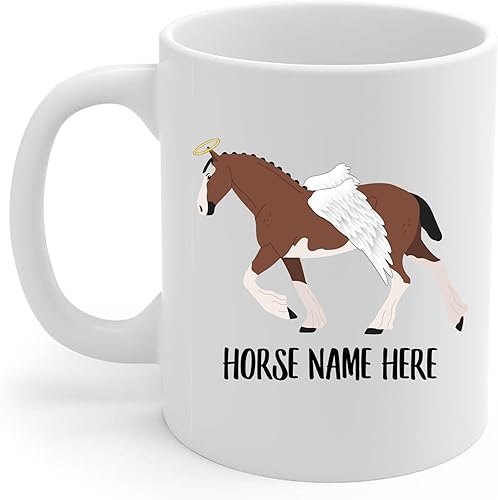 Taza de café conmemorativa personalizada con alas de ángel y caballo Clydesdale marrón, regalos de condolencias para amantes de los caballos, taza