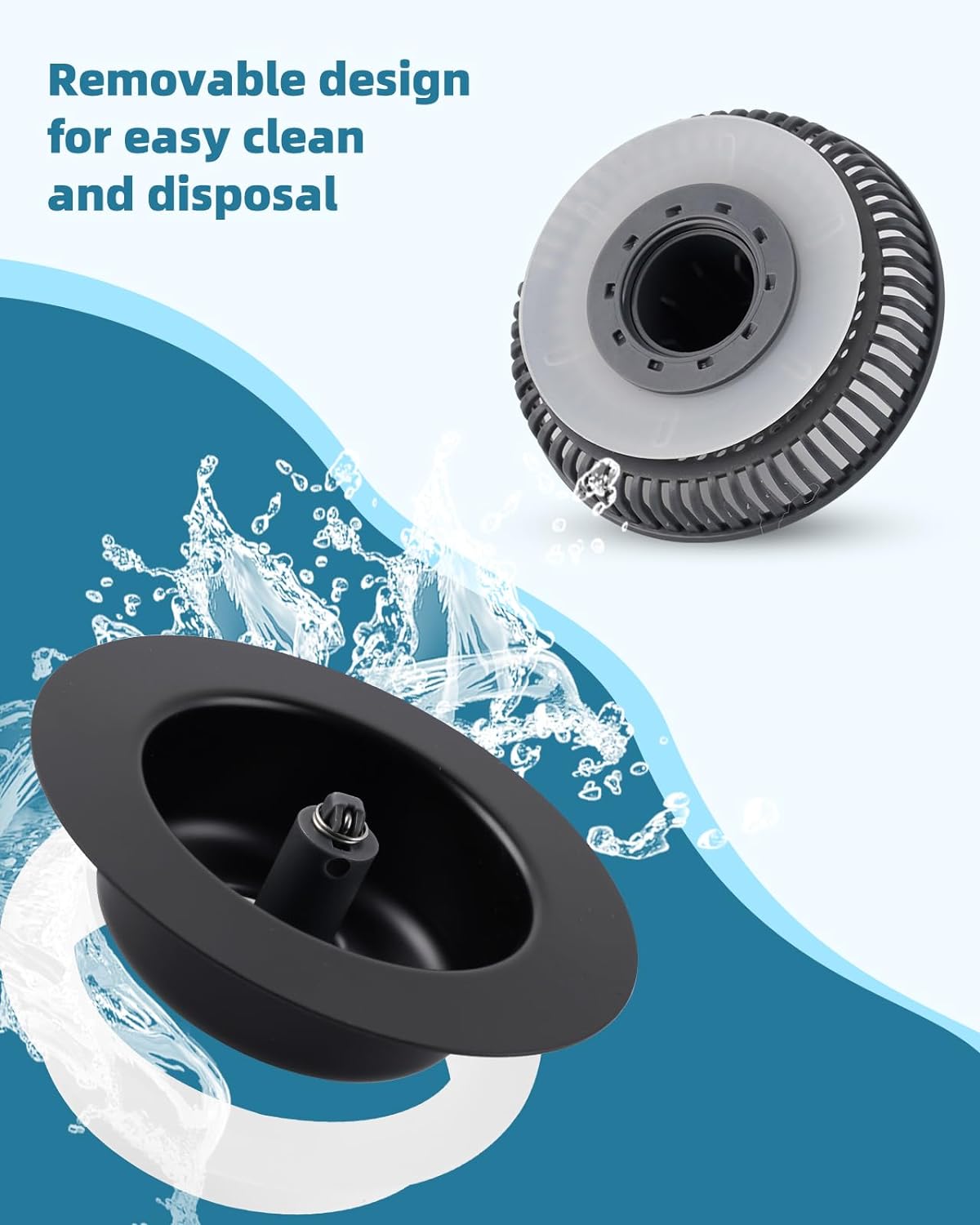 Universal 3 in 1 Kitchen Sink Drain Strainer Stopper Combo, Black Stainless Steel Shell Pop Up Sink Stopper for US Standard 3-1/2 inch Drain Filter, Anti-Clog and Easy Clean, Matte Black - Image 2