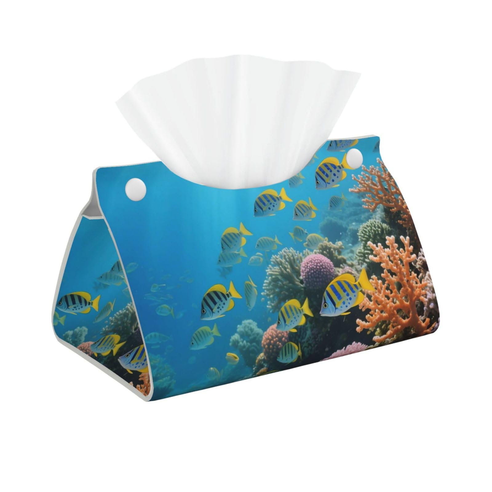 Pu Leather Tissue Box Cover, Various Fish Coral Reefs Rectangle Tissue Case Covers Decorative Tissue Box Holder Waterproof Tissue Holder Organizer for Bathroom Home Office