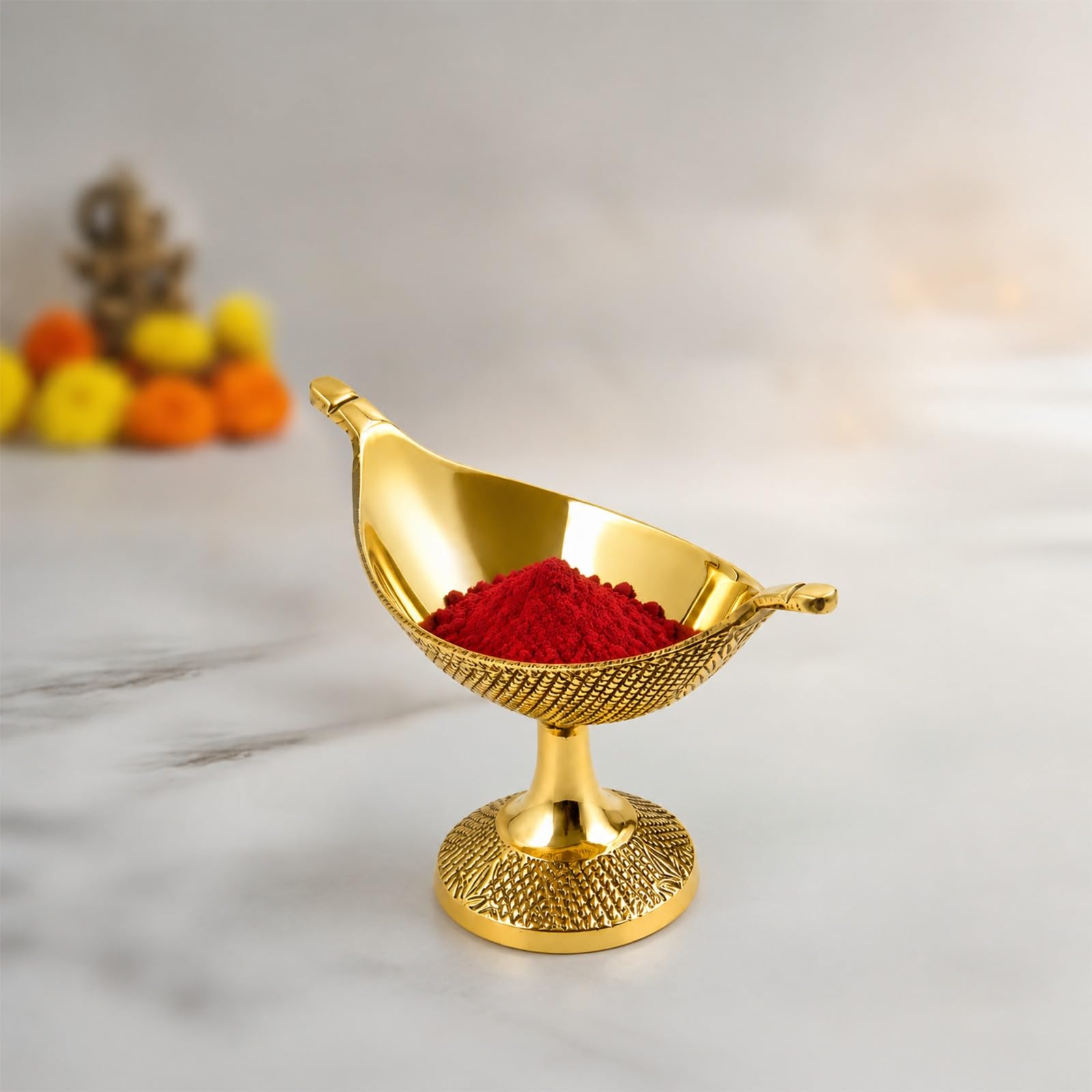 Putrika Traditional Brass Kumkum Holder |Puja Brass Handmade Beautiful Kumkum|Sindoor|chandhan holder for puja – Kumkum- Embossed Boat[100gm]-picture-26