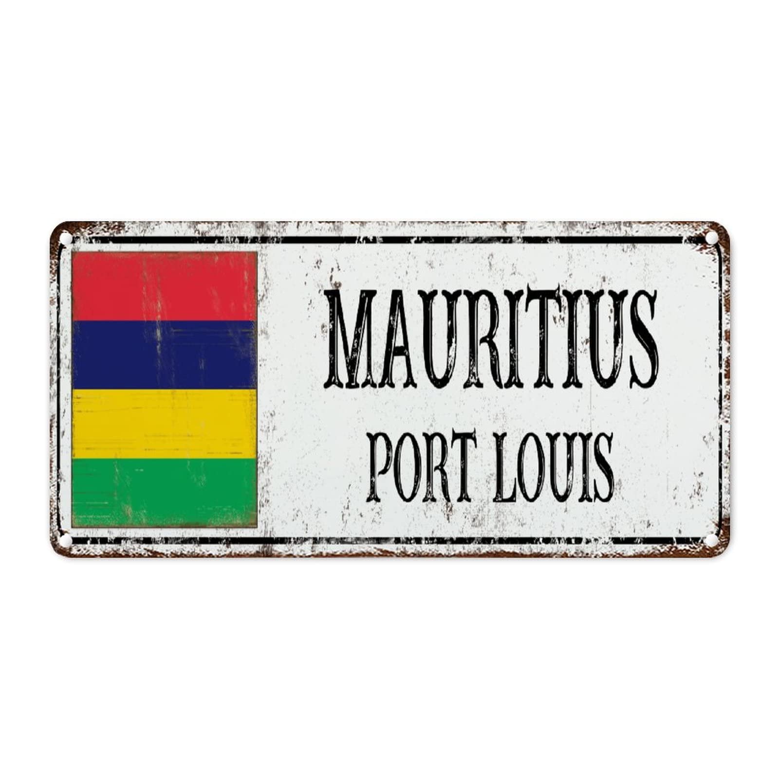 Woguangis Mauritius Metal Plaque Tin Sign National Flag Port Louis City Metal Wall Sign Country Souvenir Gift French Vintage Retro Metal Signs For Living Room 12X6in Birthday Gift