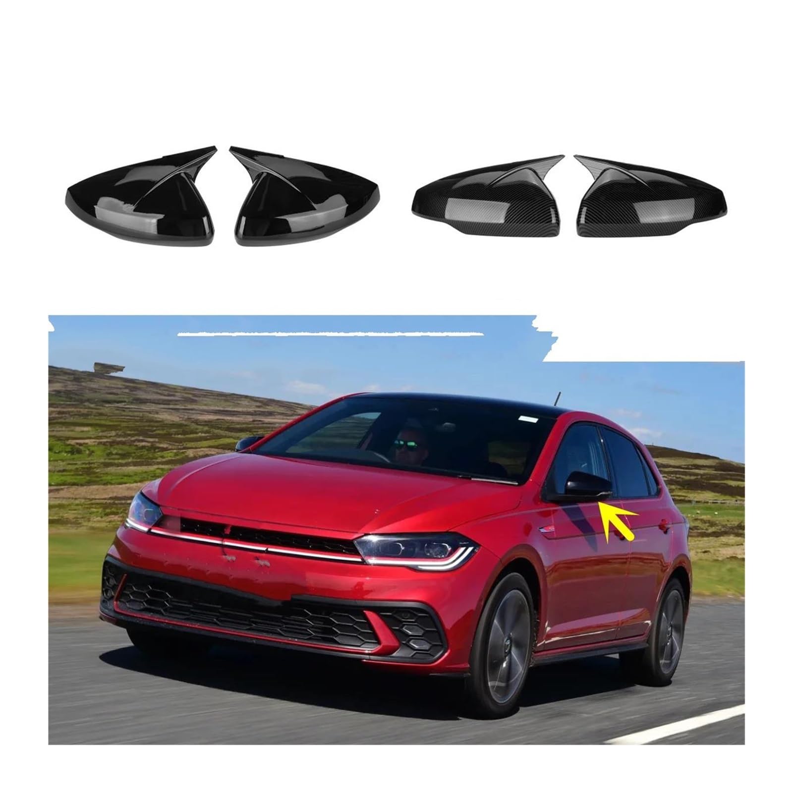 Calotte Specchietti Copertura per specchietto retrovisore laterale per auto per VW per Polo 6 MK6 per GTI 2018-2021 Custodia per accessori Copri Specchietti(Nero lucido)