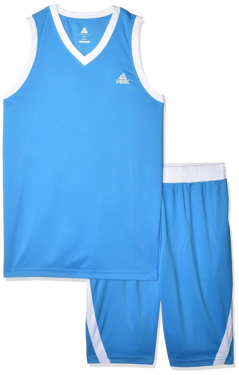 PeakFW702221 Summer Cool Basketball Training Suit for Men, Large, Light Blue/White