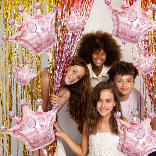Image of 10pcs Rose Gold Crown Balloons, Rose Gold Crown Foil Balloons, Large Aluminum Foil Balloon With Two Sizes For Birthday Baby Shower King Royalty Theme Party Wedding Bachelorette Engagement Decor