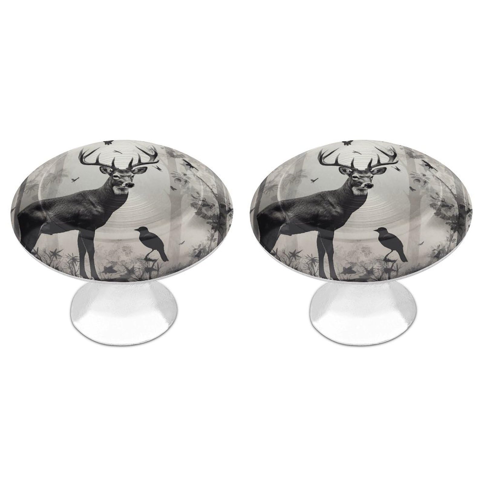 QMNLKH Hunting Silhouette of Deer Cabinet Knobs for Home, Round Drawer Pulls for Kitchen, Personalized Cupboard Handles with Screw, Fashion Dresser Knobs for Office, Drawer Handles, 2 Packs