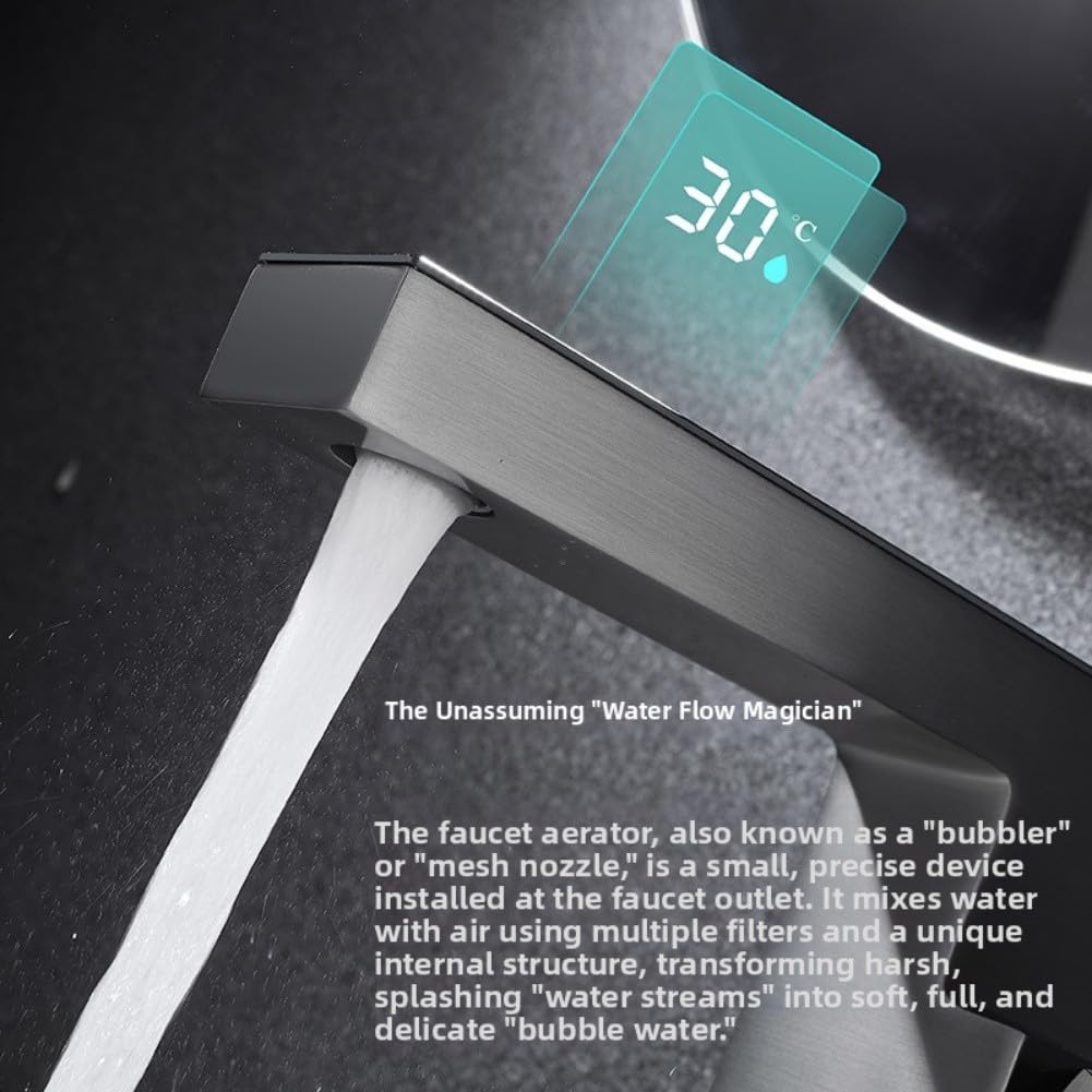Grifo digital iluminado LED que utiliza la energía del flujo de agua con luz ambiental para el entorno del baño (negro)