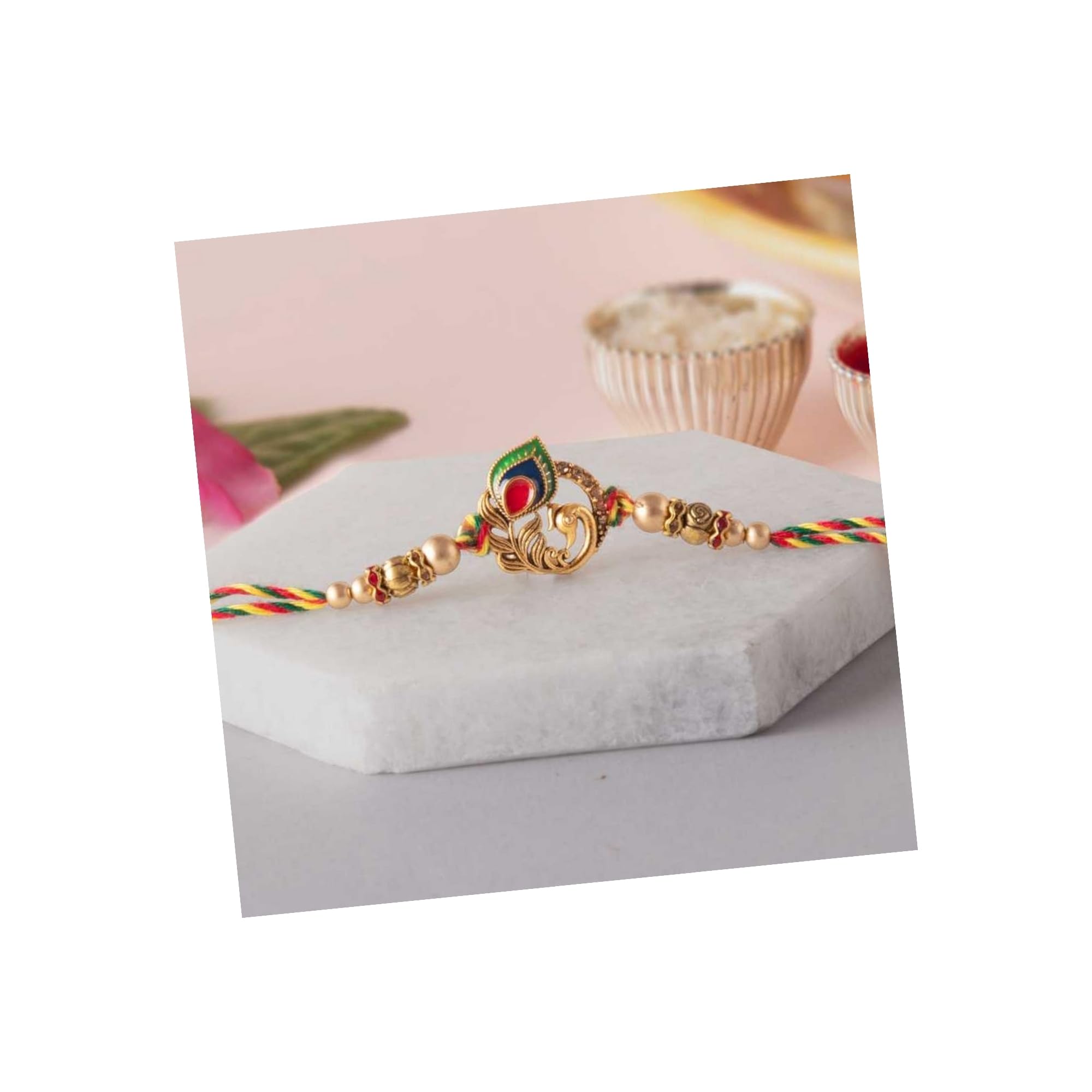 eCraftIndia Golden Peacock Colorful Feathers Designer Rakhi with Roli Pack - Rakhi for Brother, Bhaiya, Bhai (B0C6PX83MR) Amazon Price History, Amazon Price Tracker