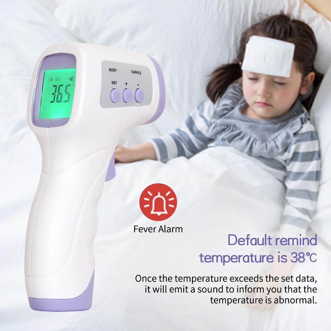 Infrared Thermometers (5 Packs) - Non Contact Digital Forehead Temperature Gun ˚C / ˚F Adjustable with Fever Alert Function Accurate and Fast in Less Than 1 Second for Kids and Adults