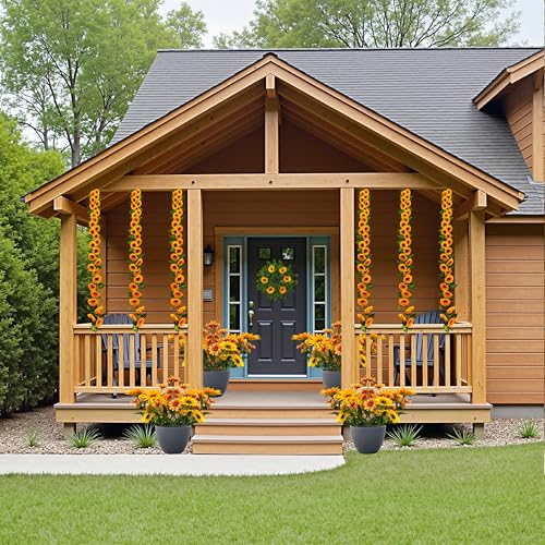 Image of Artificial Garlands and Wreaths Having 28 Flowers,6.23ft Yellow Flower Room Kitchen Garden Birthday Wedding Shower Party Table Decor Wall Decor Artificial Flowers for Outdoors(2 Items)