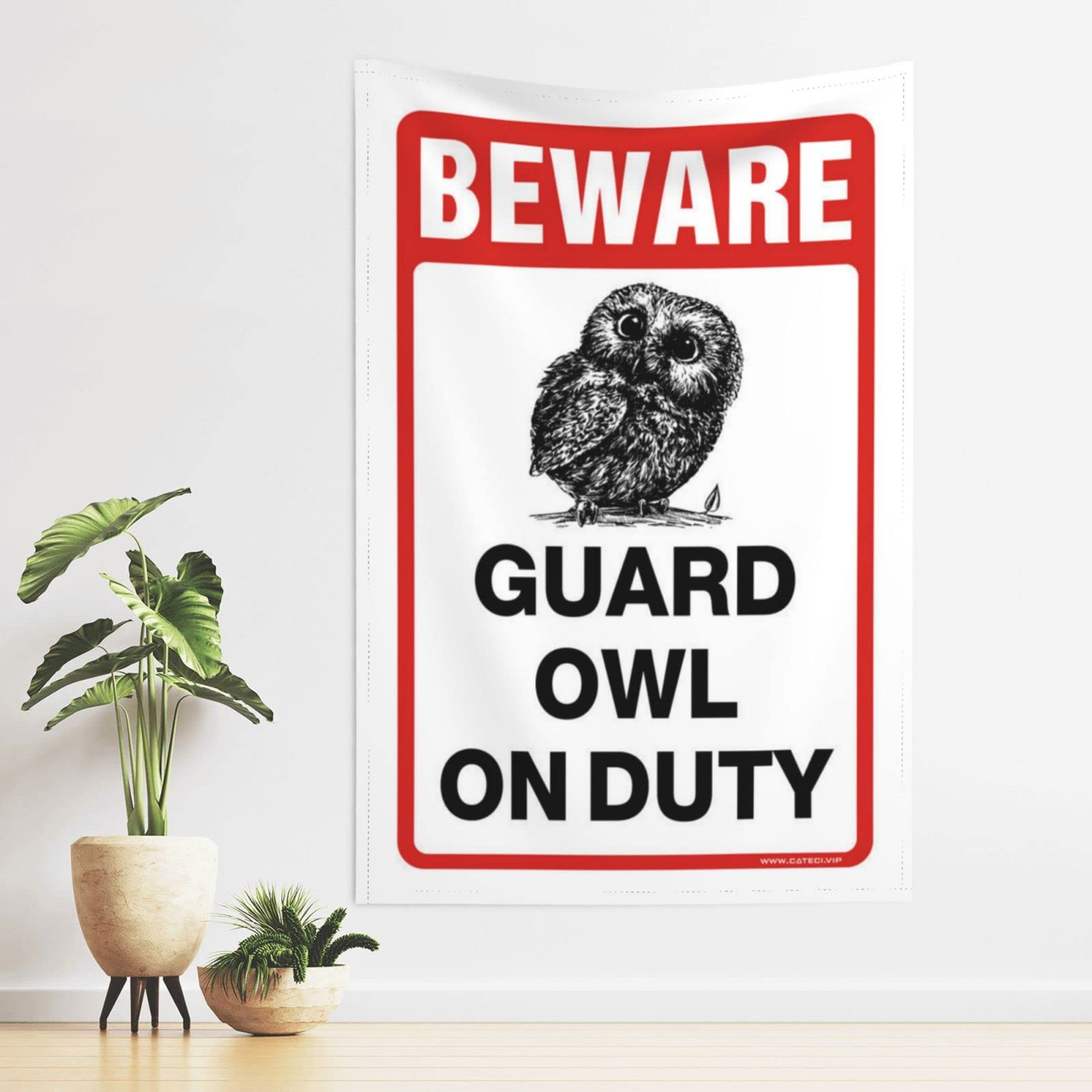 Dsocuiubos Beer Decor Beware! Guard Owl On Duty Tapestry Beer Decorations for Man Cave Funny Patio Decor (Size : 75X100CM)