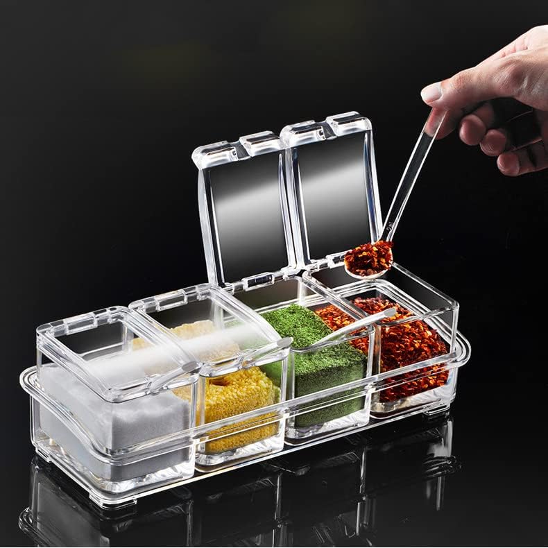Miniatura 7 de Maceta transparente para condimentos, caja de condimentos de acrílico de 4 piezas, contenedor de almacenamiento, tarros de condimentos, contenedor
