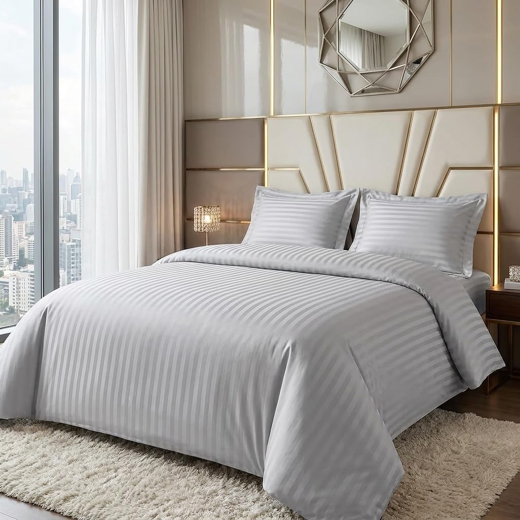 M&J Home 2 Piece Single Duvet Cover Set, Silver Stripe, 100% Polyester Microfibre, OEKO-TEX Certified, Easy-Care, Includes Duvet Cover & Pillowcase โ image 1