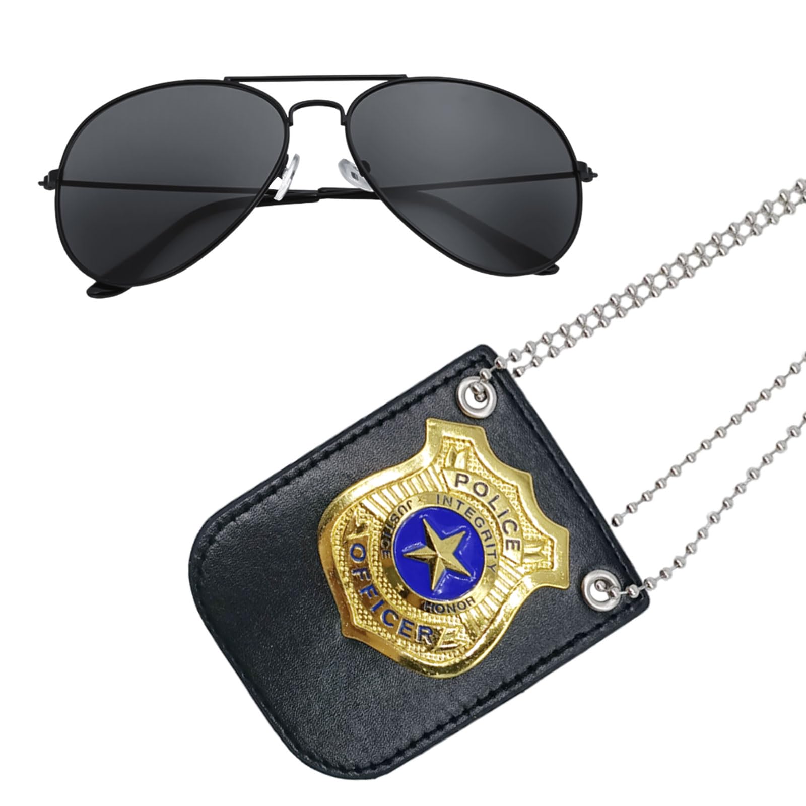 Police Accessories Kids, Officer Costume Set With Sunglasses and Badge for Boys and Girls Aged 3-7 Years Old, Fancy Dress, Halloween, Birthdays (Gold)