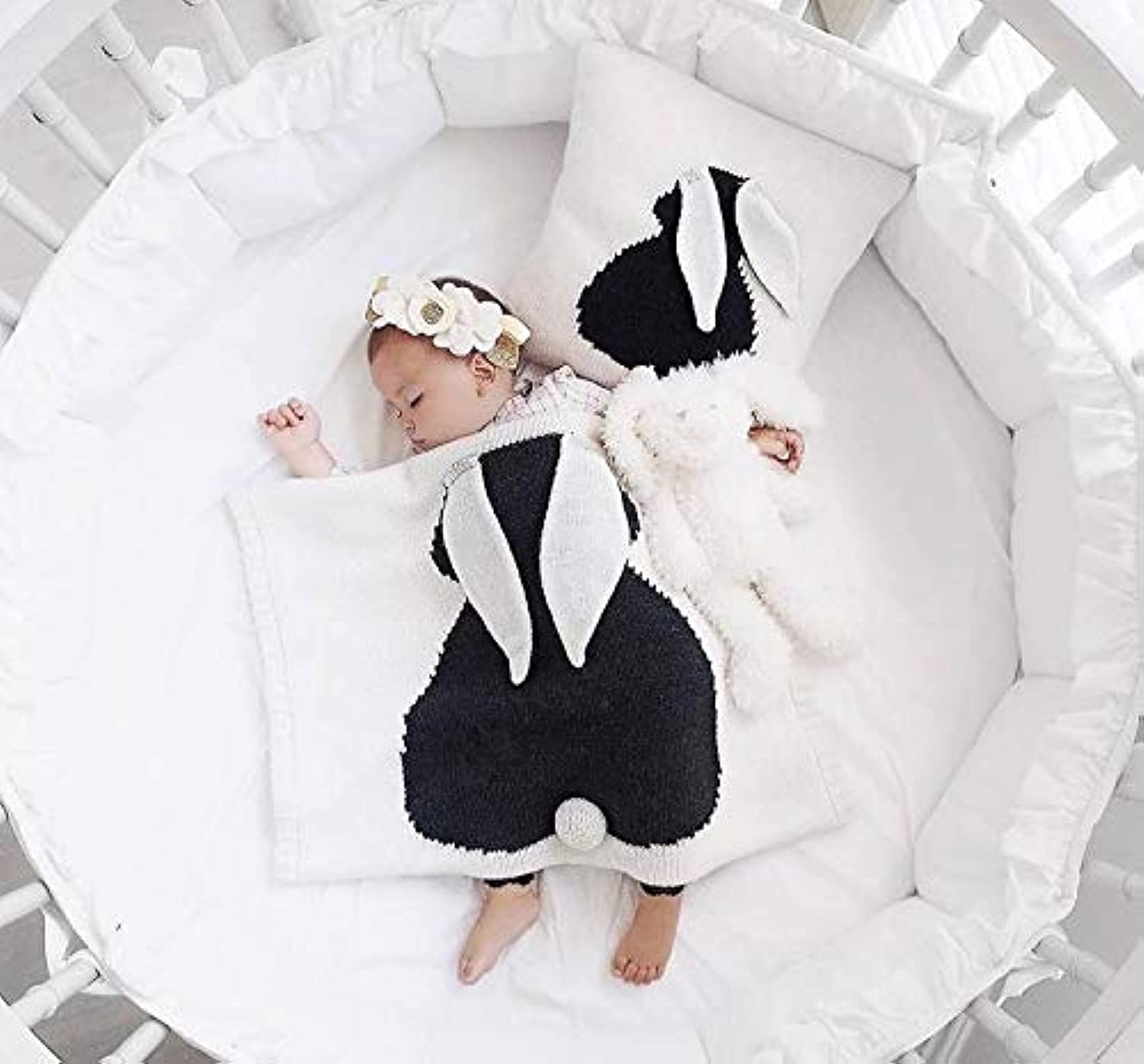 Cute baby 3D blanket, knitted decorative baby cover(bunny black)