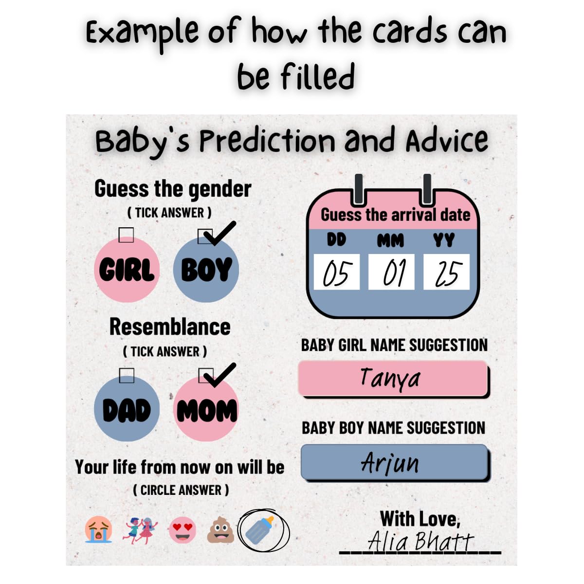 The Decor Cycle, Pack of 20 cards, Baby Shower Decoration Items Gift Cards for Games Wishes Baby Prediction, advice and Name Suggestion Cards Family Members, 4x4 Inches - Image 5 thumbnail