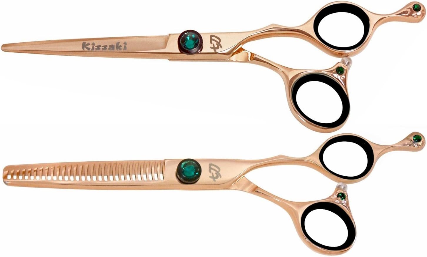Kissaki Hair Scissors Tsuchi 6.0 inches Rose Gold Titanium Salon Hair Cutting Scissors and To-Ken 6.0 inches 28 tooth Hair Thinning Shears Matching Set Combo