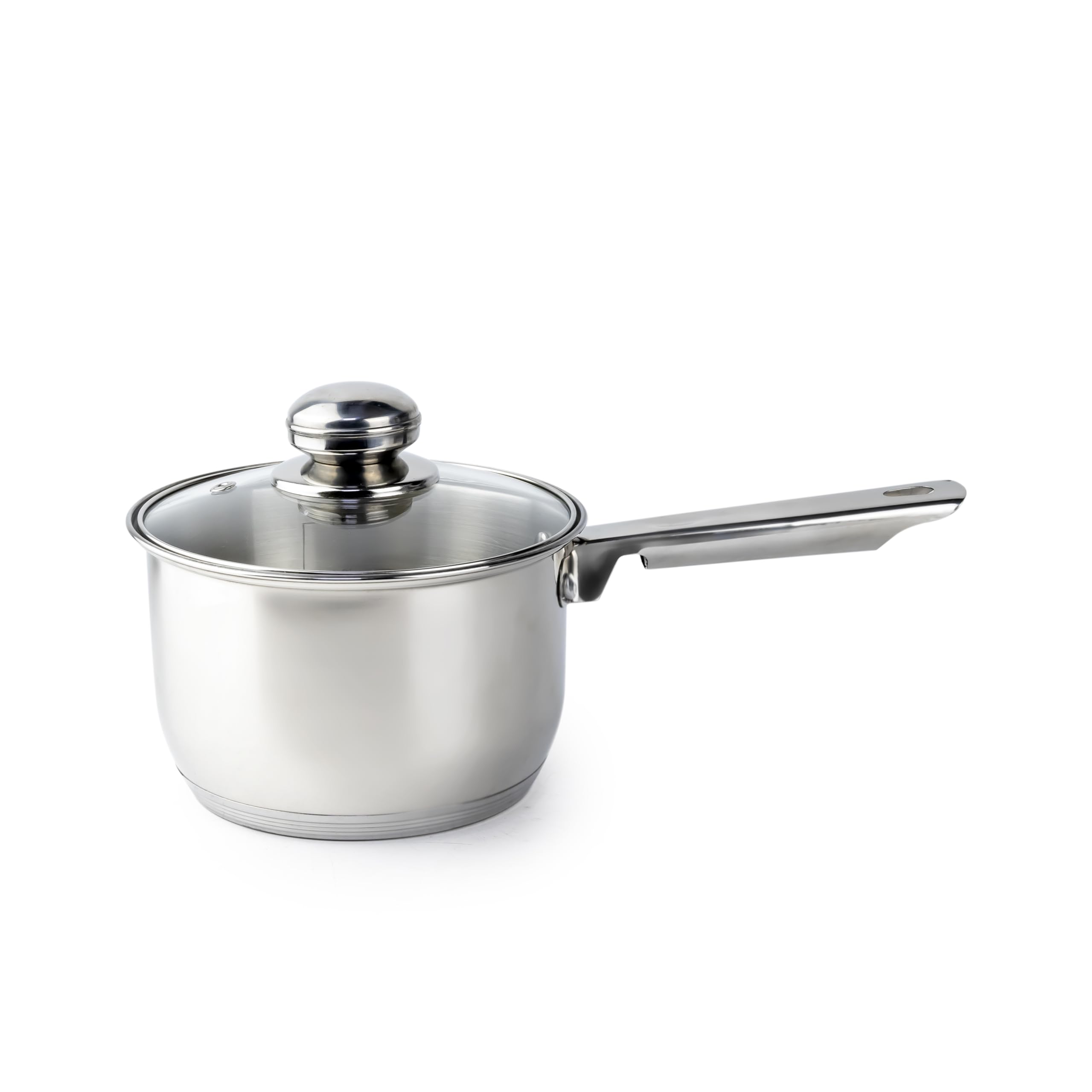 Wilson Amara Stainless Steel Saucepan pan 16x10.5cm, Vented Glass Lid, Induction Ready, Oven Safe - 5-layer base