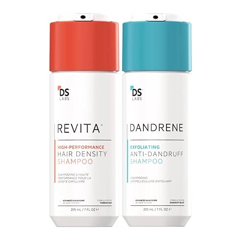 DS Labs Revita Shampoo & Dandrene, paquete de champú anticaspa, apoya la densidad del cabello y la salud del cuero cabelludo, fortalecimiento,