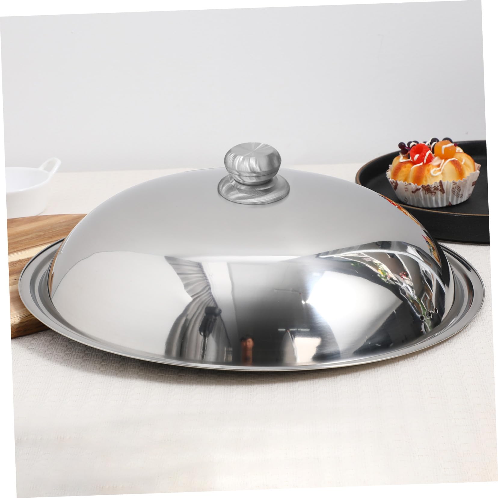 Edelstahldeckel Dicker Spritzschutzdeckel für Pfanne und Topf Hält Speisen Warm aus Edelstahl Einfacher Griff Elegantes und Schlichtes Design Vielseitiger Zufälliger Stil