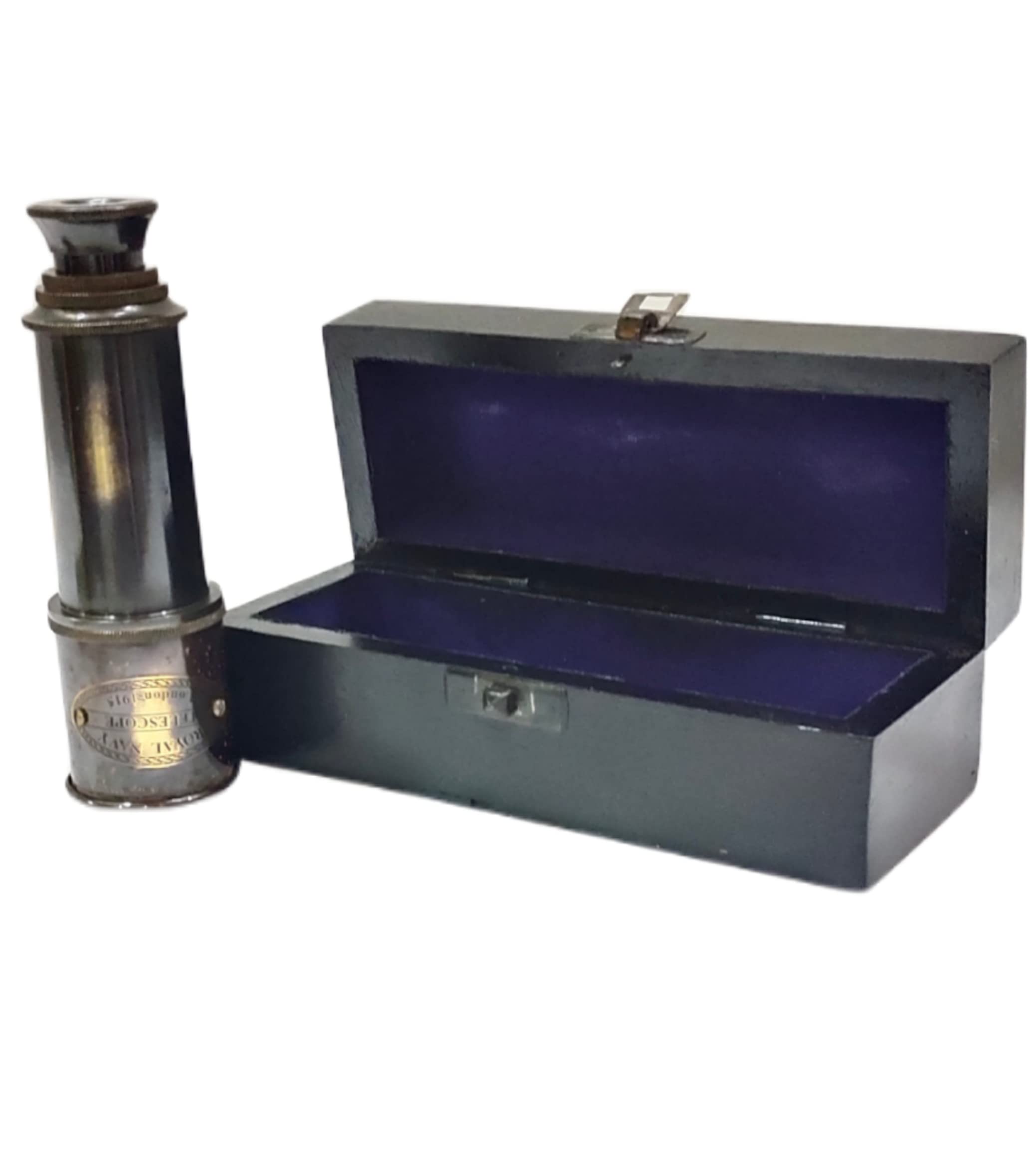 A Maritime Vintage Antique Finish Brass Telescope Black Solid Wooden Box Antique Telescope Brass Unique Items