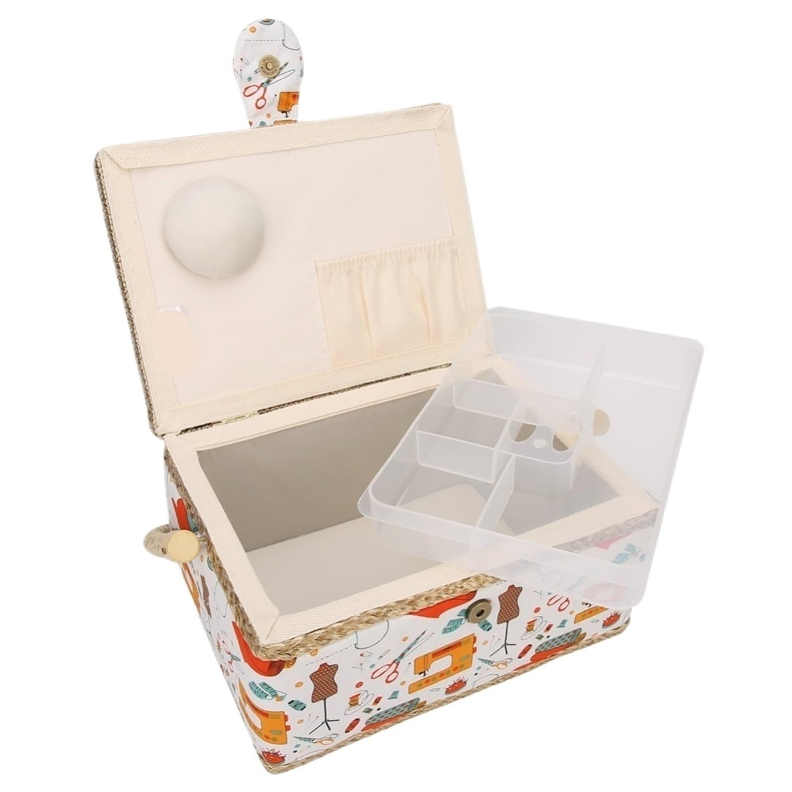 Hand-Carried Sewing Basket Fabric Storage Vintage Wooden Sewing Basket