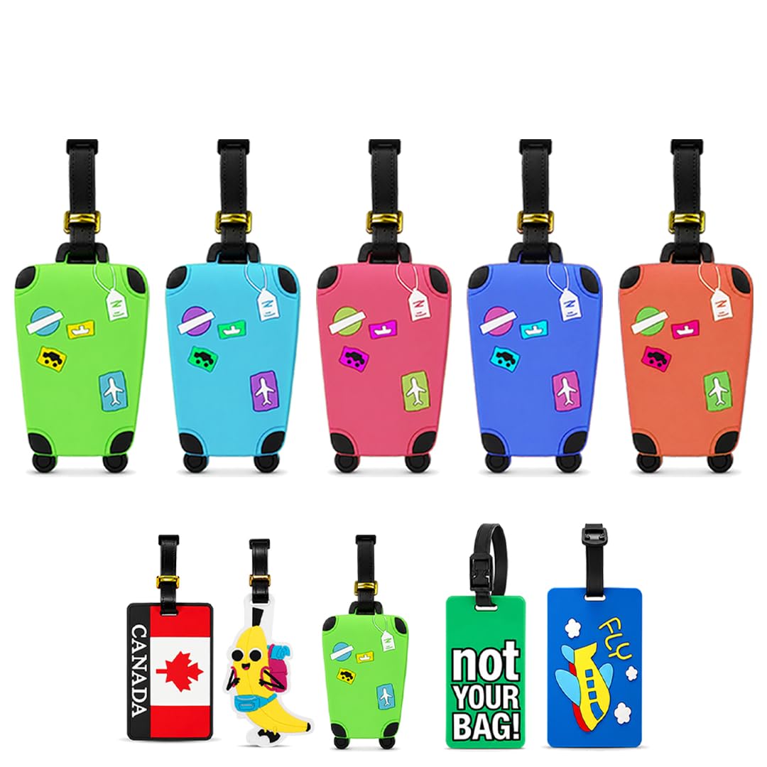 MIKANIX Plastic Luggage Tags for Suitcases | Cute Funny Baggage ID Labels & Travel Accessories for Men Women Kids | Unique Suitcase Tags (Pack of 10)-image-28